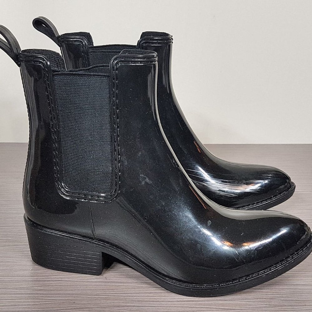 Jeffrey Campbell 'Stormy' Rain Boot Black Glossy Womens Size 7